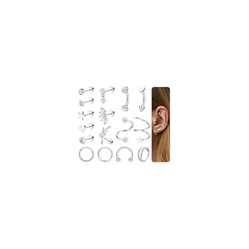 Adramata Acier Inoxydable Helix 16G Boucles d'Oreilles Femme Hypoallergène Confortables Cartilage Piercings (Or/Argent/O — Argent
