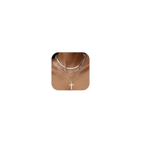 Collier femme acier inoxydable plaqué or 14K réglable et empilable Adramata — Pendentif Croix-Argent