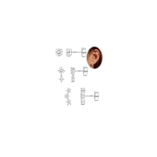 Adramata Boucles d'Oreille Argent 925 Femme + Brillant Cubique + Femme + Bijouterie Accessoire + Piercings Tragus et Hel — Argent-SingleCZ