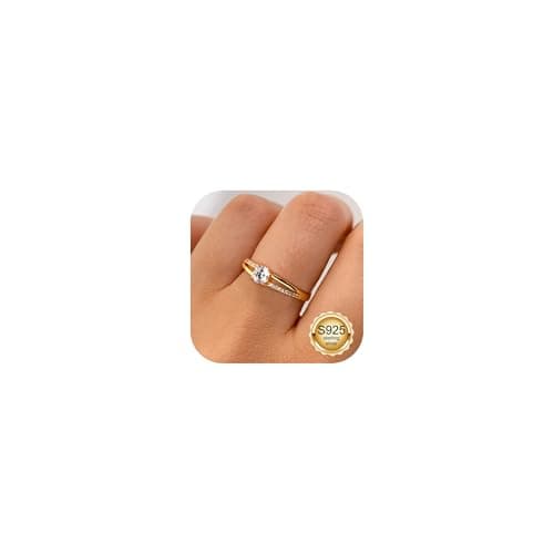 Bague en Argent Or 925 Ajustable Zirconium Cubique Fiançailles Mariage Femmes — Or