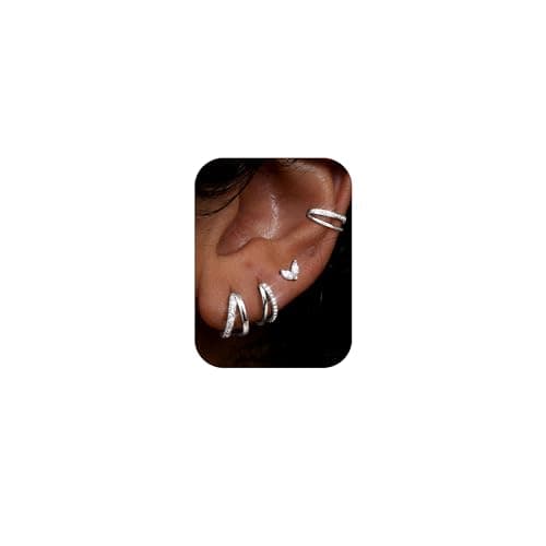 Adramata Hypoallergéniques pour Femme Boucles d'Oreilles Ear Cuff Cartilage Conch Tragus Piercing Oreille 4 Paires Argen