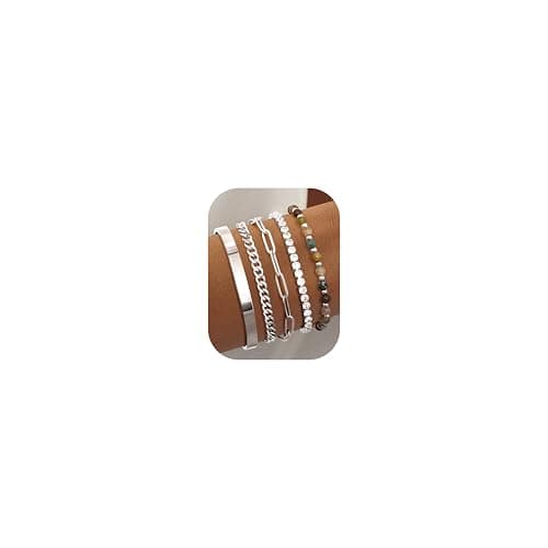 Adramata Chaînes Bijoux Femme Or Acier Inoxydable Plaqué 14K Réglable Imperméable Fantaisie Pierre Naturelle 5 Pièces — Argent-Style ColorVert