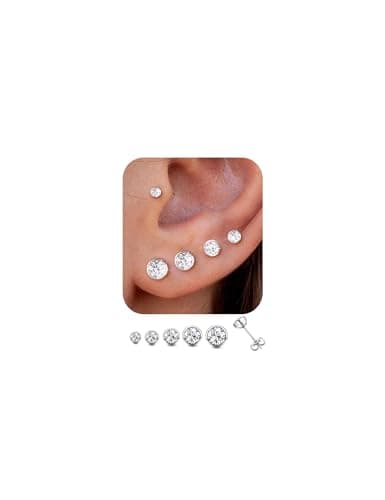 Adramata Boucles d'Oreille Argent 925 Femme Homme Clous d’Oreilles Hypoallergéniques — Argent-RondCZ