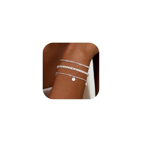Bracelet Adramata Femme Argent 925 Fermoir Réglable Empilable avec Boîte Cadeau — Chaîne à Disques