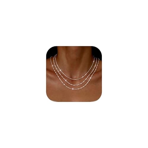 Adramata Collier Femme Acier Inoxydable Plaqué Or 14K Réglable Empilable pour Femme Collier Ras de Cou — Style Chaîne Vague-Argent