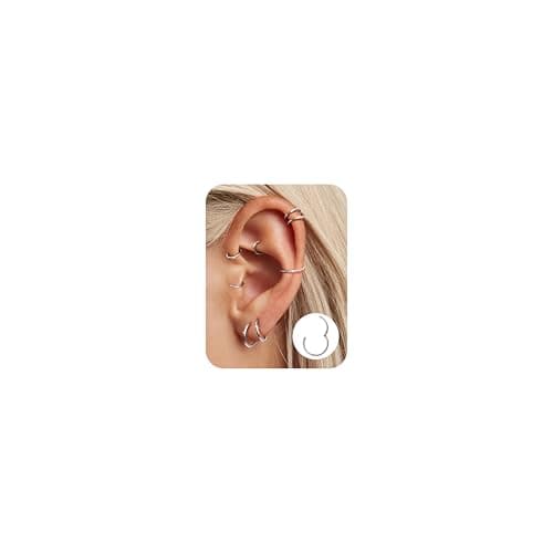 Adramata Piercings 8 Pièces Acier Chirurgical Nez Anneaux pour Hommes Femmes Conch Tragus Daith Rook Piercing Oreille 16 — A: 1.2mm 4 paires de ton argent