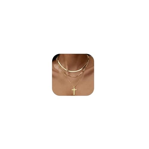 Collier femme acier inoxydable plaqué or 14K réglable et empilable Adramata — Pendentif Croix-Or