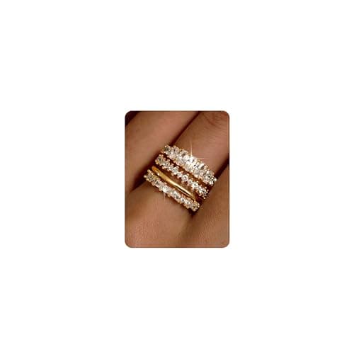 Chriscoco Or Bague Femme 14K Plaqué Zircone Cubique Lot 4 Pc with Presentation Box