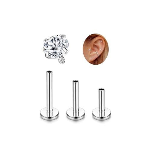 Adramata G23 Titane Piercing - Hypoallergénique pour Piercing Tragus et Helix - Femmes - Accessoires deMode Body Jewelry — Argent-CZ