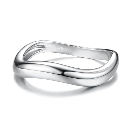 Bague Argent 925 Empilable Ondulée Femme Recycled 925 Argent/Or Femme Bague de Promesse Minimaliste Cadeau