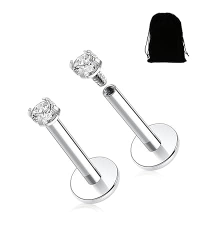 KGDUYC Piercing Labret Argent 2 Pièces G23 Titane Helix Conch Nez CZ Oreilleembedded Medusa Petit Lèvre Filetage Interne