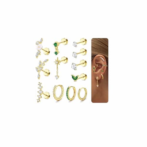 Adramata Acier Inoxydable Piercing Helix Boucles d'Oreilles Femme Recycled Standard 100 — Or-VertCZ
