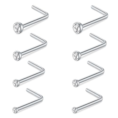 AceFun piercing nez connecteur boulon CZ diamant forme L pour femmes hommes 20G 22G 8 pièces — C-20g-L 4paires-argent