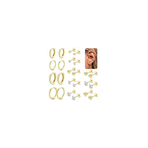Adramata 12 Paires Boucles d'Oreilles Femme hypoallergéniques | Acier Inoxydable & Argent Or Recycled | Piercing Helix & — Or