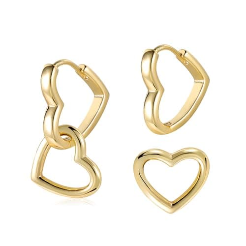 ALEXCRAFT Boucles d'oreille Femme Argent 925 Platine, Créole Double, Boucles d'oreille Pendantes Carré/Ovales/Cœur, Hypo — Cœur-Argent