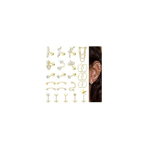 Adramata 16G Piercing Oreille Acier Inoxydable Boucles d'Oreilles Femme | Helix Or Argent | Créoles Piercing Conch Daith — Or