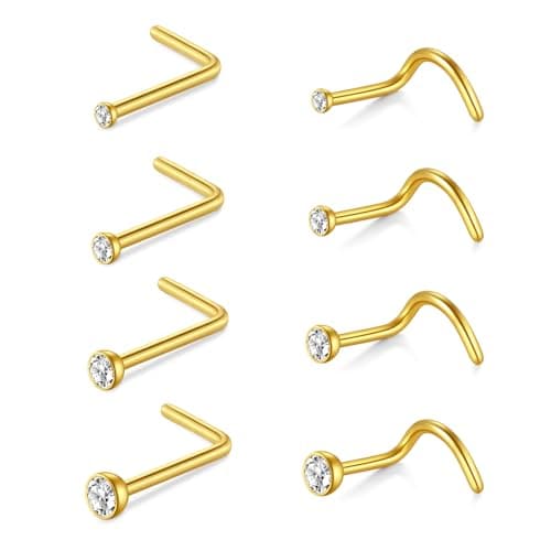 AceFun piercing nez connecteur boulon CZ diamant forme L pour femmes hommes 20G 22G 8 pièces — C-20g-mélange-or