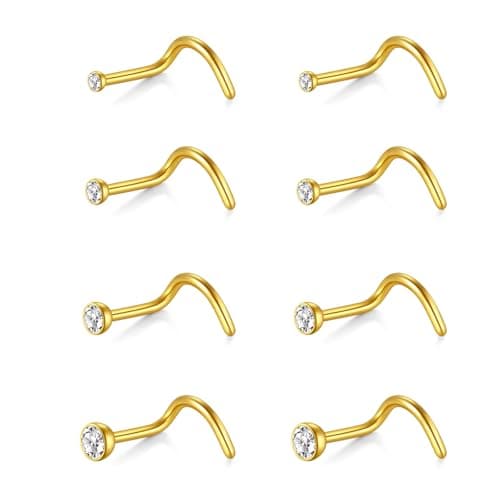 AceFun piercing nez connecteur boulon CZ diamant forme L pour femmes hommes 20G 22G 8 pièces — D-20g-vis-or