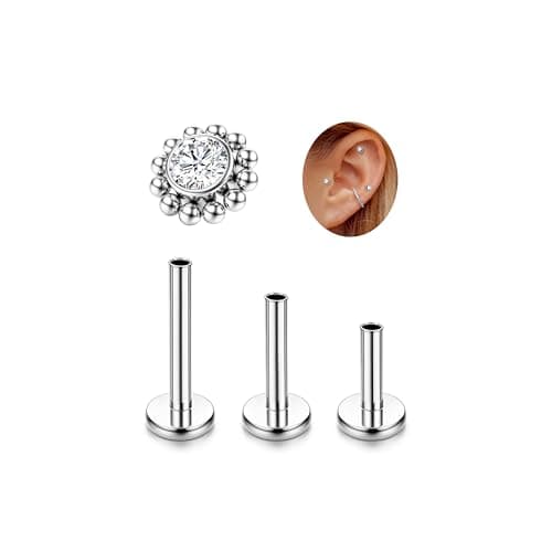 Adramata G23 Titane Piercing - Hypoallergénique pour Piercing Tragus et Helix - Femmes - Accessoires deMode Body Jewelry — Argent-Fleur