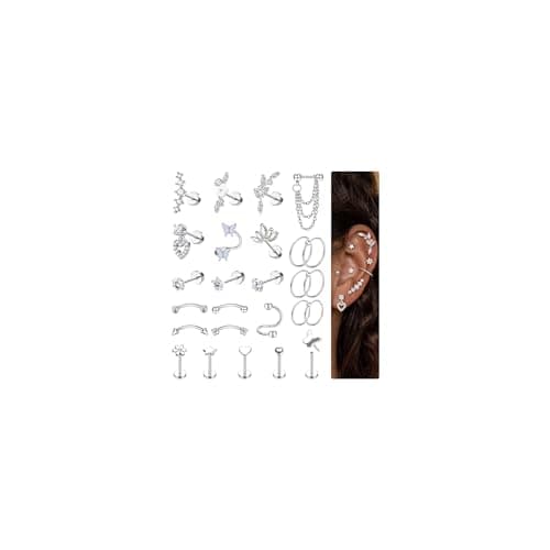 Adramata 16G Piercing Oreille Acier Inoxydable Boucles d'Oreilles Femme | Helix Or Argent | Créoles Piercing Conch Daith — Argent