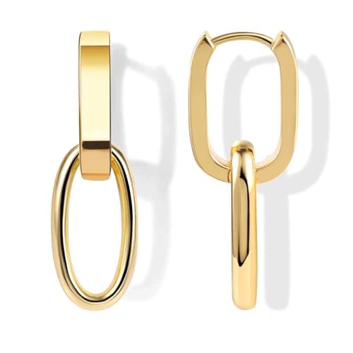 ALEXCRAFT Boucles d'oreille Femme Argent 925 Platine, Créole Double, Boucles d'oreille Pendantes Carré/Ovales/Cœur, Hypo — Carré-Argent