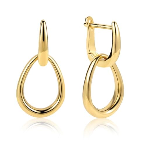 ALEXCRAFT Boucles d'oreille Femme Argent 925 Platine, Créole Double, Boucles d'oreille Pendantes Carré/Ovales/Cœur, Hypo — Ovales-Argent