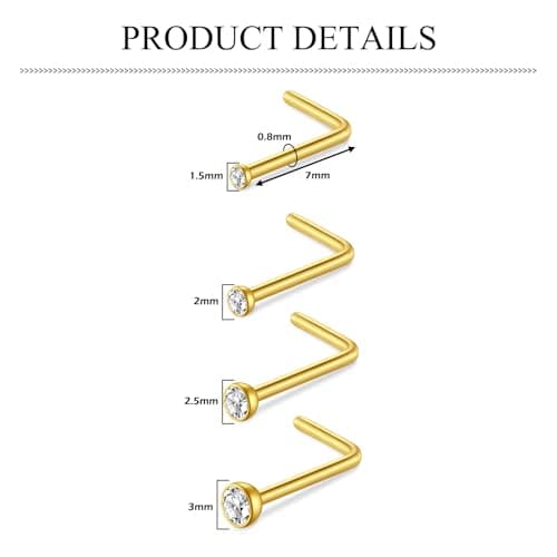 AceFun piercing nez connecteur boulon CZ diamant forme L pour femmes hommes 20G 22G 8 pièces