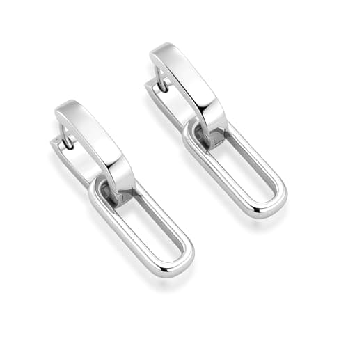 ALEXCRAFT Boucles d'oreille Femme Argent 925 Platine, Créole Double, Boucles d'oreille Pendantes Carré/Ovales/Cœur, Hypo — Rrectangulaires