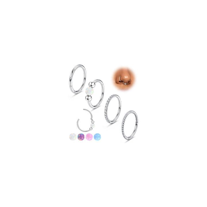 JeweBella Anneaux de Piercing Segment Clicker 16G/18G Argent Acier Chirurgical pour Nez et Piercing Septum Lèvre Helix T