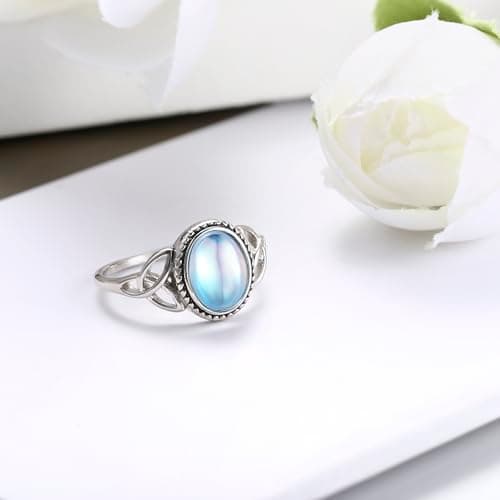 Adramata Argent Sterling 925 Bague Femme Pierre de Lune Solitaire Ovale