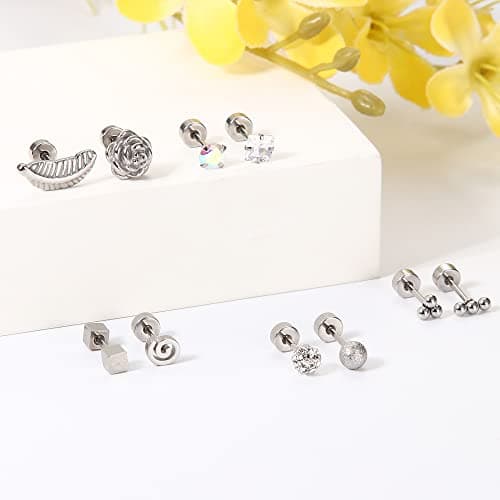 Adramata 36 Pcs Boucles D'Oreilles à Vis Acier Inoxydable pour Femmes et Hommes Mode d'Accessoires de Piercage Recyclés