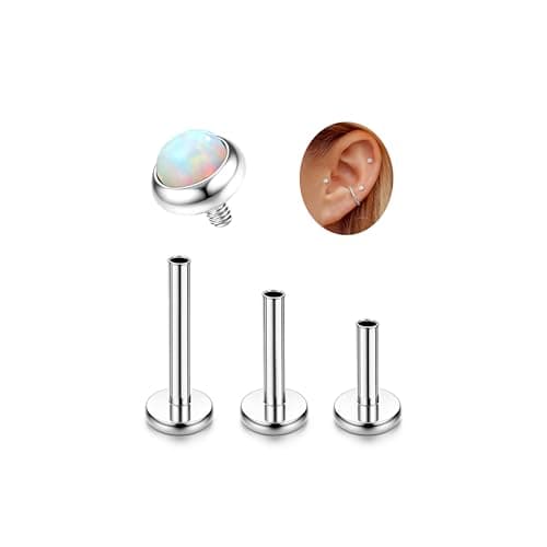 Adramata G23 Titane Piercing - Hypoallergénique pour Piercing Tragus et Helix - Femmes - Accessoires deMode Body Jewelry — Argent-Opale
