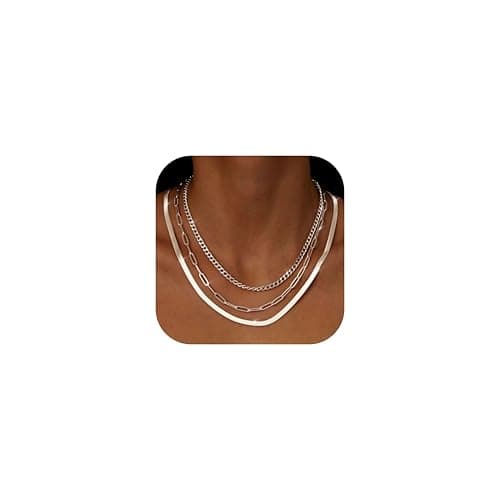 Adramata Collier Femme Acier Inoxydable Plaqué Or 14K Réglable Empilable pour Femme Collier Ras de Cou — Style Chaîne Serpent-Argent