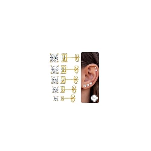 Adramata Boucles d'Oreille Argent 925 Femme Homme Clous d’Oreilles Hypoallergéniques — Or-CarréCZ