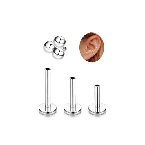 Adramata G23 Titane Piercing - Hypoallergénique pour Piercing Tragus et Helix - Femmes - Accessoires deMode Body Jewelry — Argent-3 Perles
