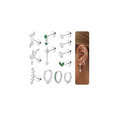 Adramata Acier Inoxydable Piercing Helix Boucles d'Oreilles Femme Recycled Standard 100 — Argent-VertCZ