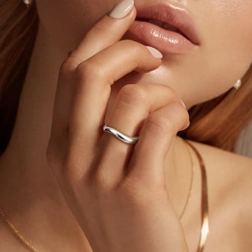 Bague Argent 925 Empilable Ondulée Femme Recycled 925 Argent/Or Femme Bague de Promesse Minimaliste Cadeau