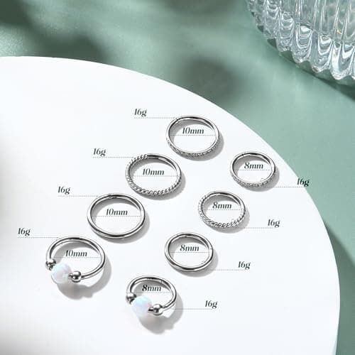 JeweBella Anneaux de Piercing Segment Clicker 16G/18G Argent Acier Chirurgical pour Nez et Piercing Septum Lèvre Helix T