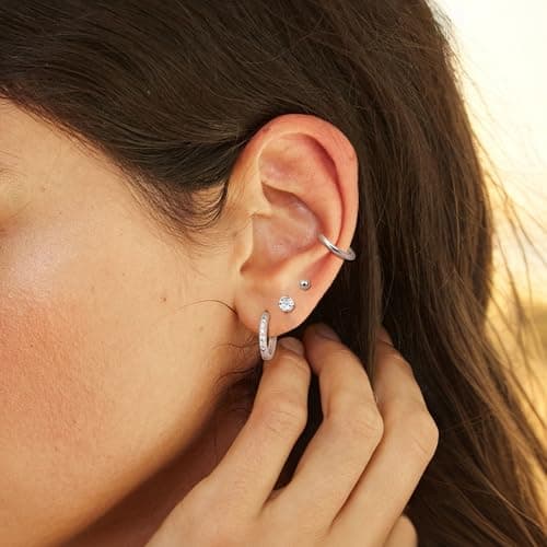 Adramata 12 Paires Boucles d'Oreilles Femme hypoallergéniques | Acier Inoxydable & Argent Or Recycled | Piercing Helix &