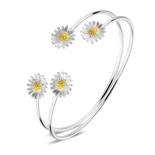 Bracelet Abeillo en argent 925 ajustable motif marguerite femme cadeau Saint-Valentin Anneau nouvel an diplôme
