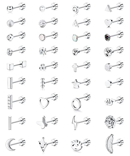 Adramata 36 Pcs Boucles D'Oreilles à Vis Acier Inoxydable pour Femmes et Hommes Mode d'Accessoires de Piercage Recyclés