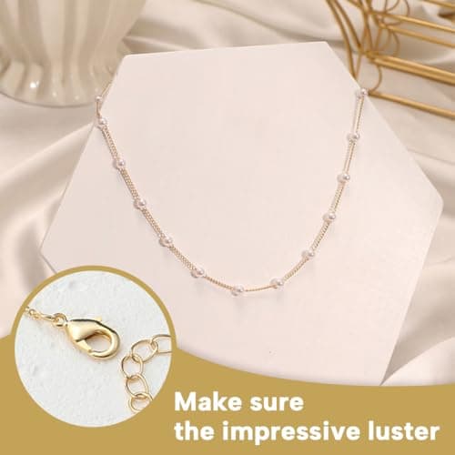 XUZOPIM Collier Or 14K Femme Collier Ras Du Cou Simple Perle Bijoux Cadeaux