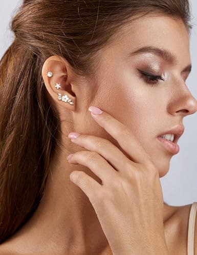 Adramata Oreilles Piercings pour Femme Acier Chirurgical Papillon Fleur Boucles d'Oreilles - Bijoux Tragus Conque Cartil