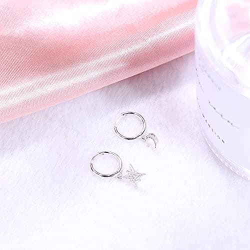 Adramata Boucles D'Oreilles Femme Argent 925 Hypoallergéniques Étoile Lune Boucles D'Oreilles Cartilage Huggie Piercing