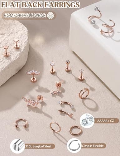 Adramata Acier Inoxydable Helix 16G Boucles d'Oreilles Femme Hypoallergène Confortables Cartilage Piercings (Or/Argent/O