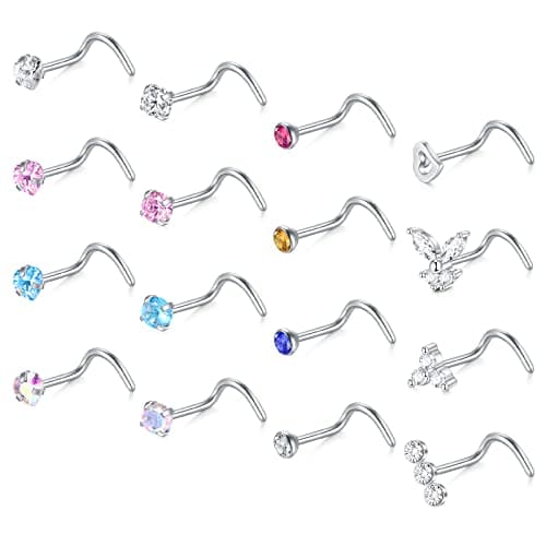 VFUN Piercing Nez Anneaux Acier Chirurgical Femme Noir Diamond CZ Nostril Piercing Argent