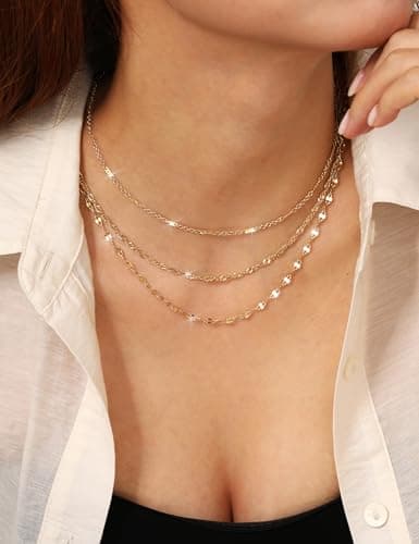 Adramata Collier Femme Acier Inoxydable Plaqué Or 14K Réglable Empilable pour Femme Collier Ras de Cou