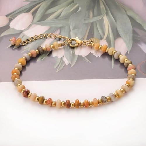 Bracelet Pierre Naturelle Plaqué Or Femme Chic Bijoux en Acier Inoxydable Cadeau