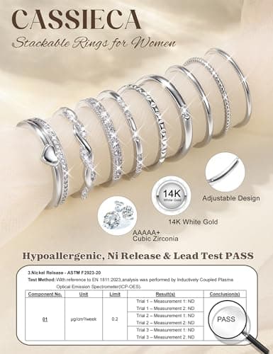CASSIECA 9PCS Bagues Or Plaqué 14K pour Femme Élégantes Bagues Réglable Cadeau Femme Occasions Spéciales