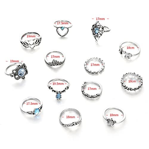 LEEQBCR Bagues en argent avec cristal style bohème pour femme - Lot de 13 -Accessoires de mode chic et tendance